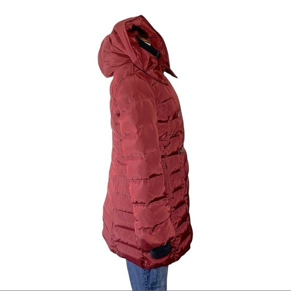 soia & Kyo Jasmine Down Coat Red Hooded Tombs Hole Puffer Zip Jacket XS - Picture 2 of 14